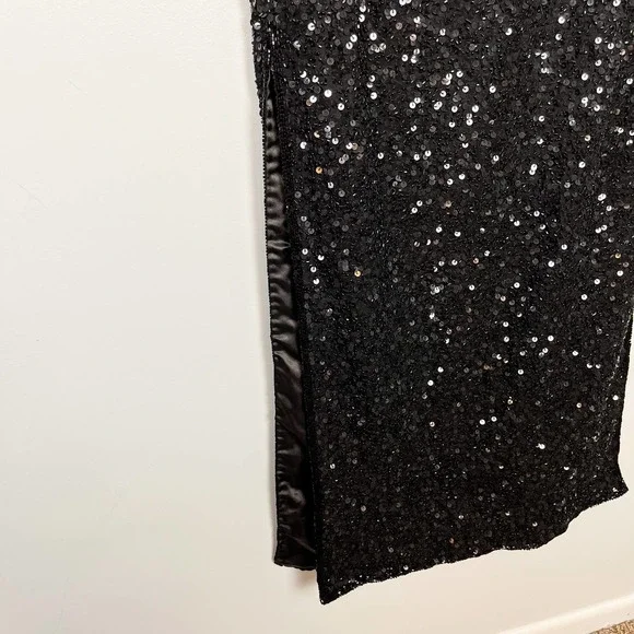 NWT Scala Black Silk Fully Sequin Long Sleeve Maxi Dress Side Slits Size Small - Picture 7 of 14